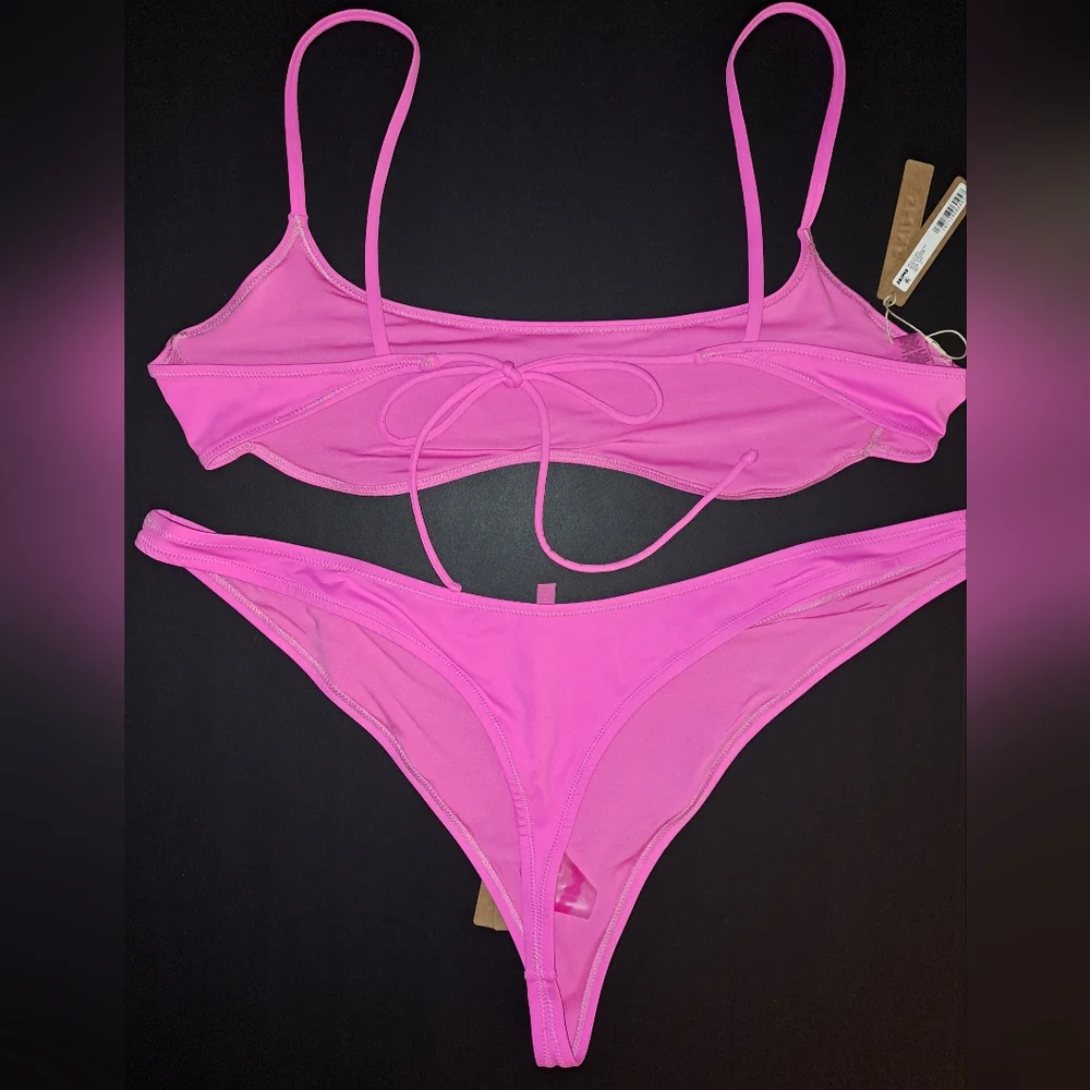 ⛱️NWT SKIMS 2 Piece Swim Micro scoop top thong Bikini Set Pink TAFFY 4X